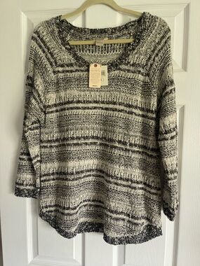 Lucky Brand Black & White Striped Scoop-Neck Sweater